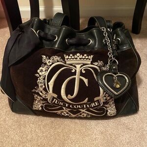 Juicy Couture Black and Brown Embroidered Shoulder Bag